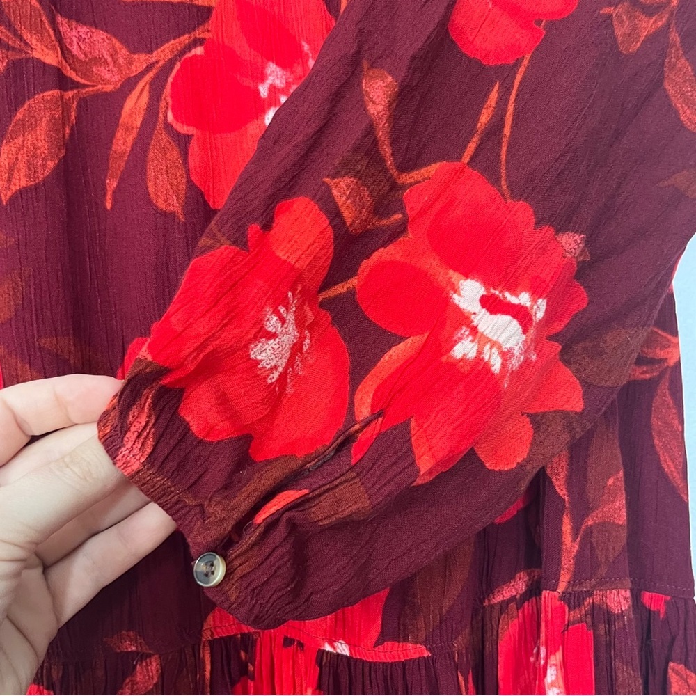 Sonoma Red Floral Long Sleeve Maxi Pheasant Dress NWT Sz OX - Picture 6 of 11